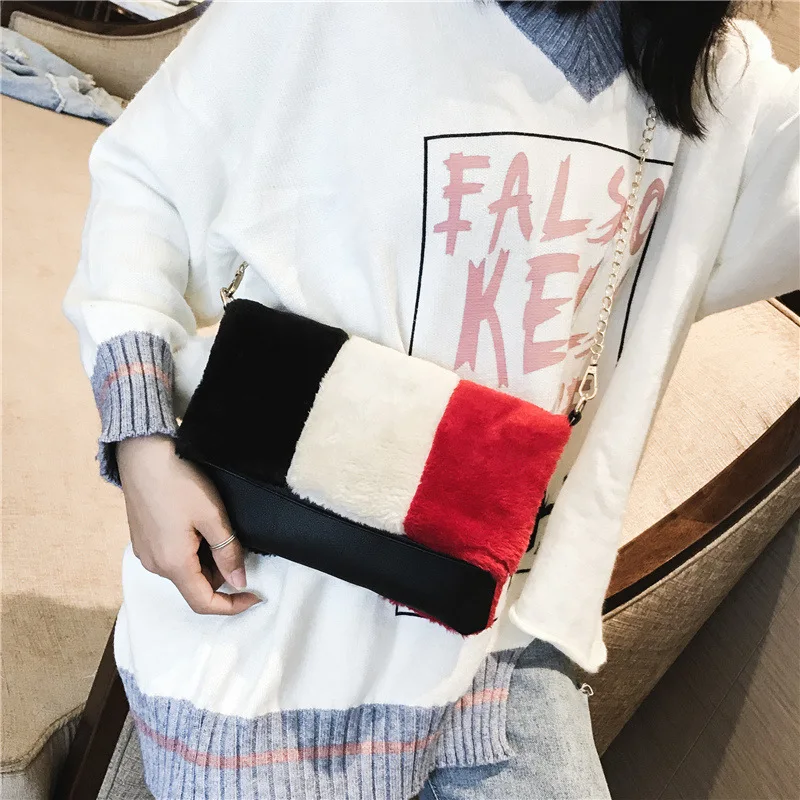 

Contrast Plush Mini Shoulder Bag Diagonal Female Bag Cute Fashion Trend Lady Cute Female Bag Bolsos Mujer De Marca Famosa 2018