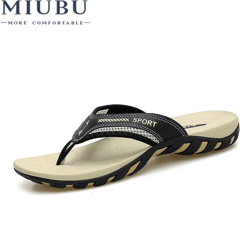 

MIUBU 2019 Summer Fashion Mens Flip Flops Anti-slip Couple Handmade Word Drag Comfortable Classic Massage Beach Slippers