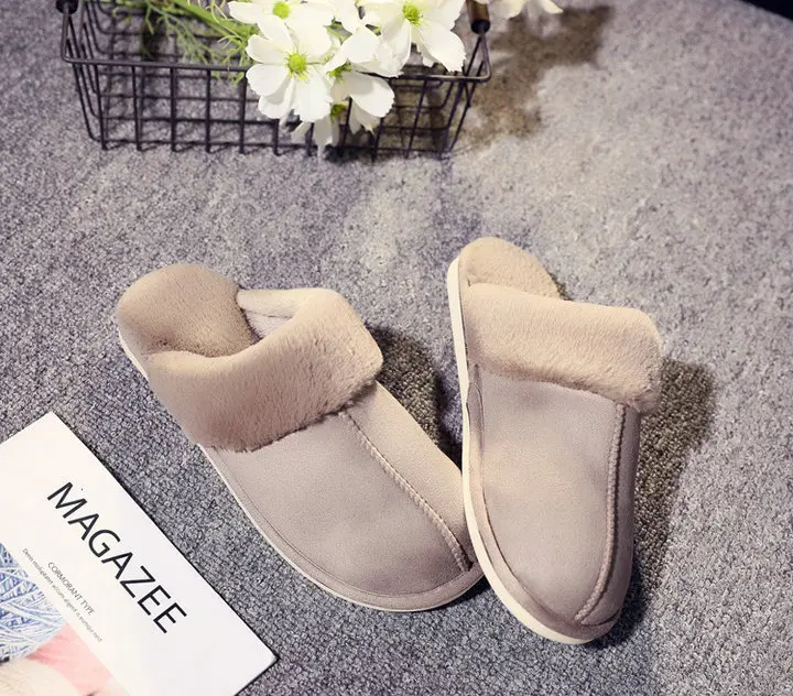 New Arrival Durable Home Slippers Unisex Micro Suede Upper Sheepskin Warm Comfortable Fur Plush Winter Slippers (28)