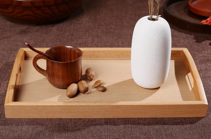 Korean style rectangle SaPan breakfast fruit cake tray wooden tea tray natrure wooden fruit
