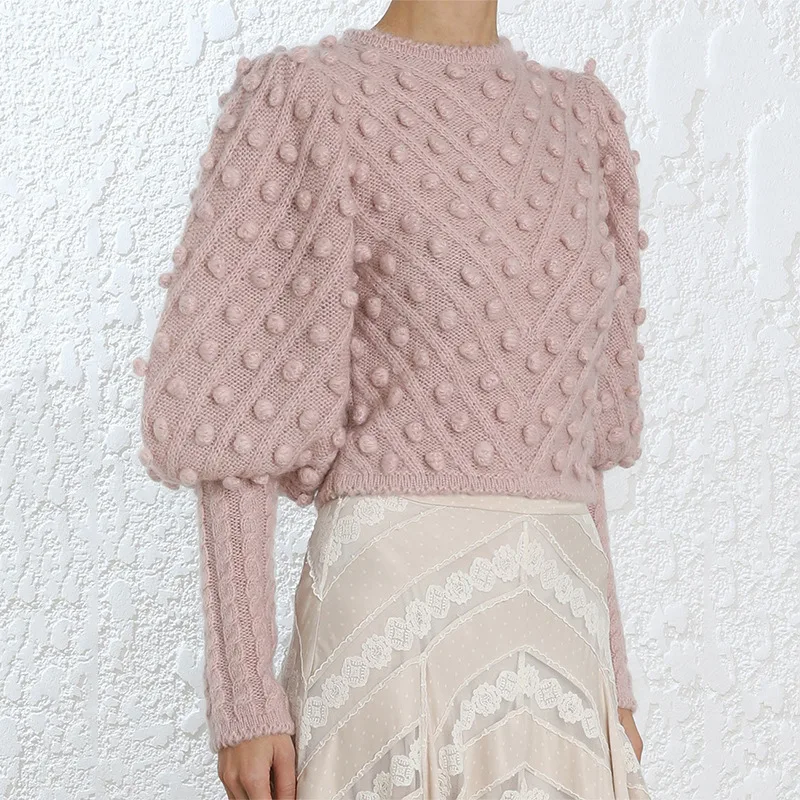 O Knitted Modis Girl Women Sweet Little 69718 Mujer Sleeves Pink Lattern Sueter Fashion 2019 Balls Pullover Solid Sweater neck Neploe yR5cwq40v