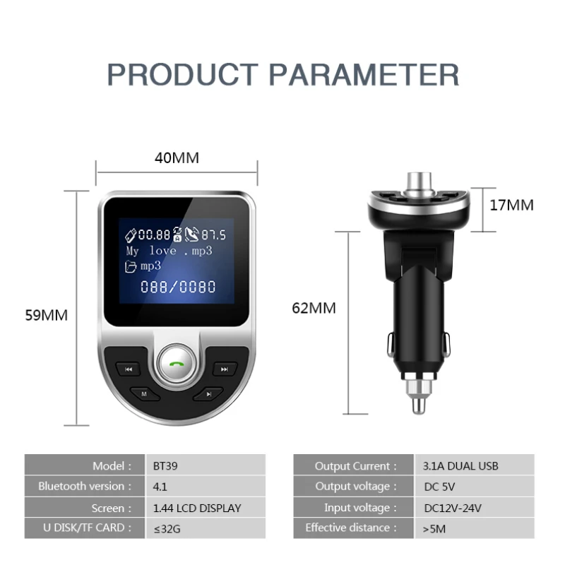 KORSEED Car Kit  3.1A USB Charger Music Radio Bluetooth Receiver FM Transmitter Modulator Handsfree Carkit AUX audio MP3 Player