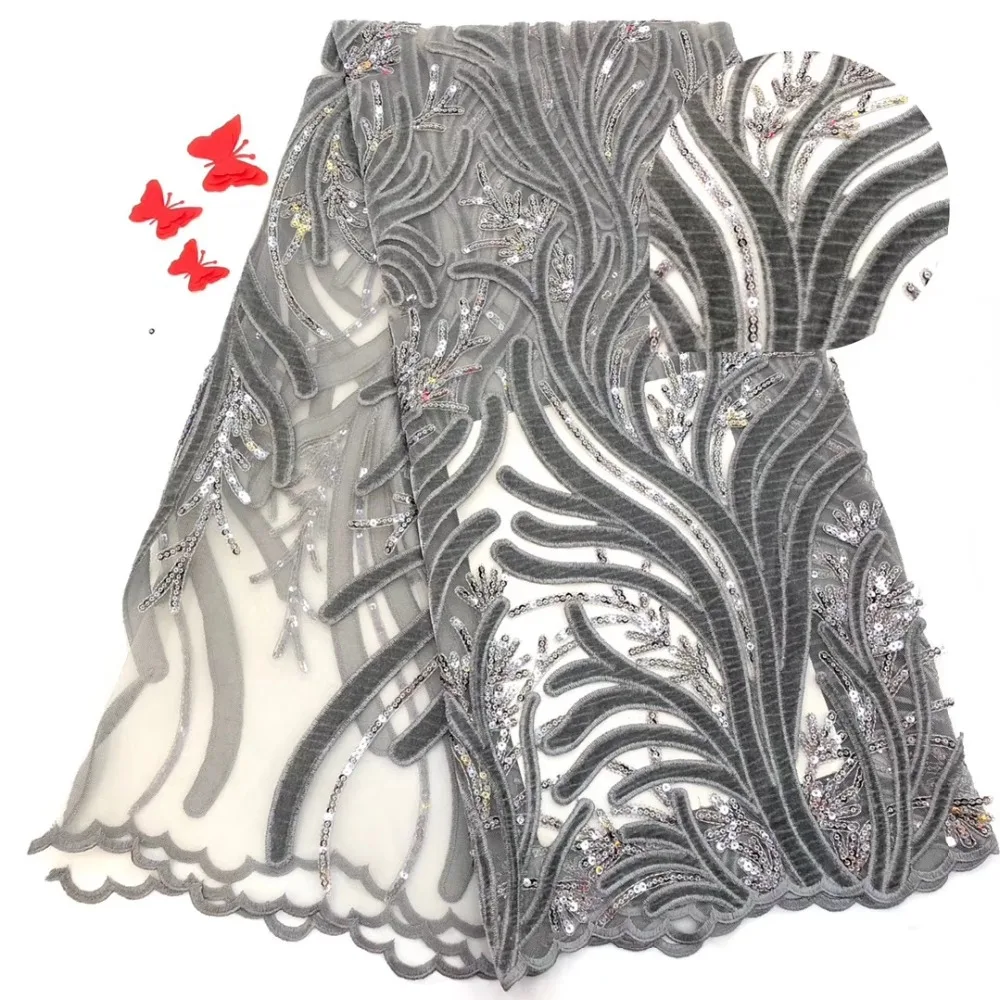 

Latest Velvet Lace Fabric With Sequins High Quality African Lace Fabric 5yards African French Net Lace Fabric JIAJUN261