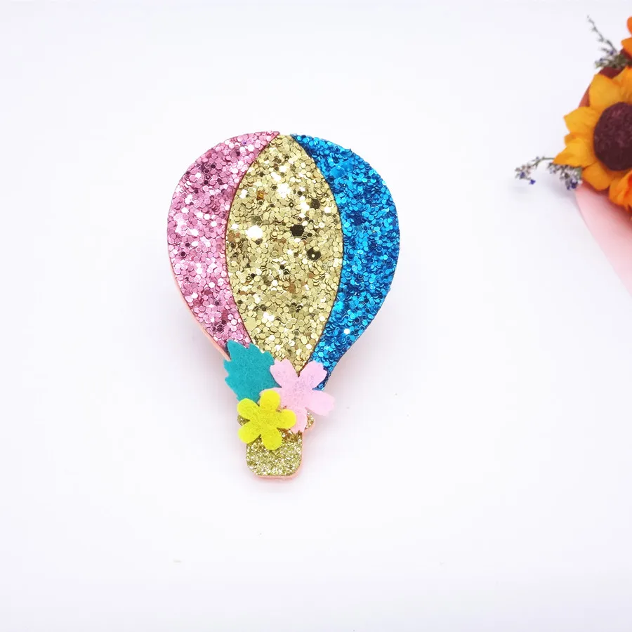 10PCS Glitter Leather/Non-Woven Fabric Fire Balloon For Girls Hair Clips Bows Applique Patches DIY Craft Party Decoration Y0314