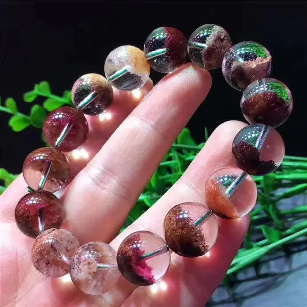 FREE SHIPPING Natural Four Seasons Flower Phantom Ghost Quartz Crystal Bracelet 14.5mm AAAA