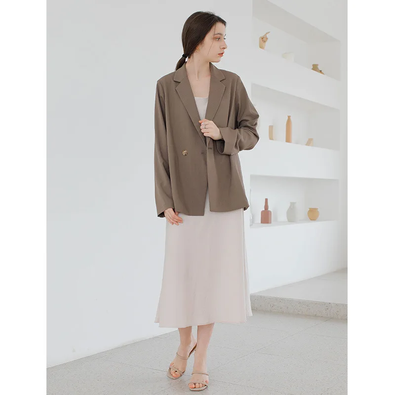 Spring 2019 New Super Red Drop Loose Leisure Small Suit Coat Double Breasted Notched Black Women Jackets and Coats Suit