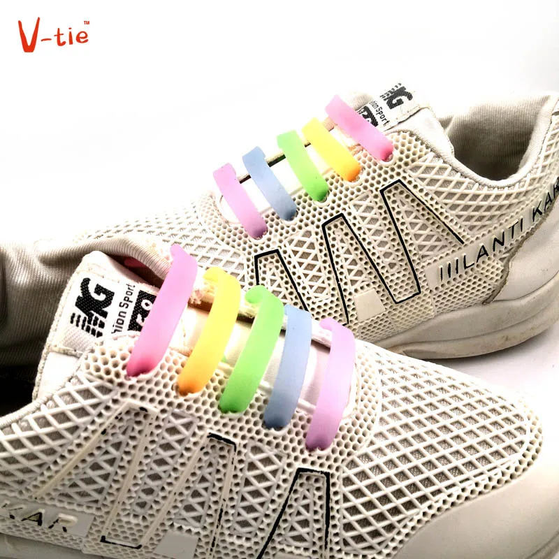 

Suit 8 Sets 96pcs New Luminous Arrow-shaped Solid Color Creative Silicone No-Tie Shoelaces Fashionable Elastic Trainers Easy