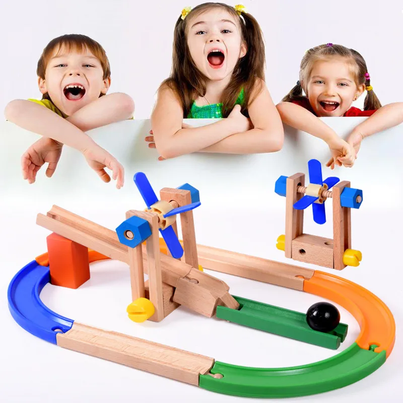 

Building Construction Toys Screwing Wooden Blocks Assembly Roller Coaster Traffic Track Hands Assembled Toy Building Blocks