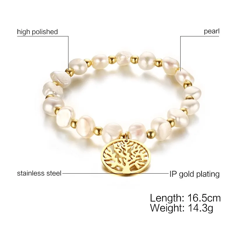 Irregular Freshwater Pearls Bracelet Wishing Tree Pattern Stainless Steel Bracelets & Bangles For Women Party Jewelry