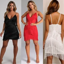 Paris Girl Bodycon Tassel Dresses Summer Vestidos Women Celebrity Party Dresses Spaghetti Strap Tassel Fringe Mini Clubwear