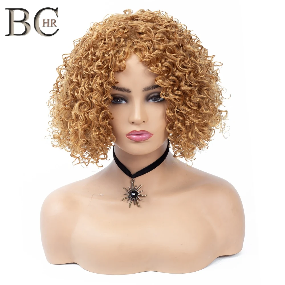 

BCHR Short Kinky Curly Synthetic Wigs for Black Women Blonde Brown Wig
