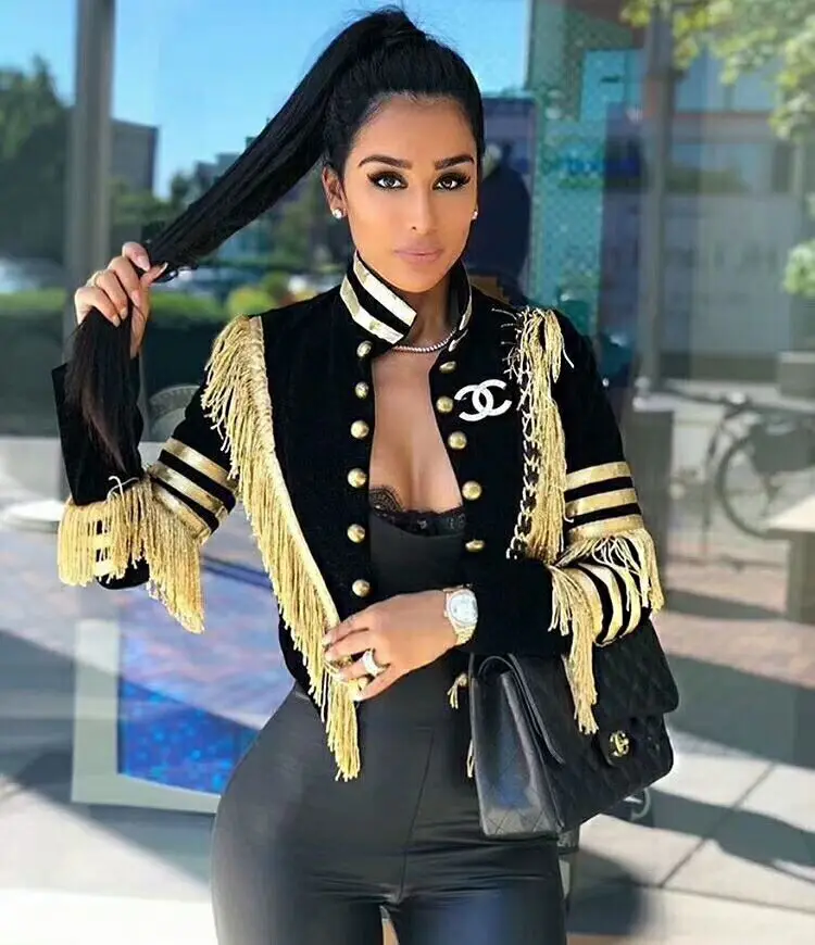 

2018 new Elegant Black bandage Coats Buttons Tassel Turtleneck long sleeve Singlet celebrity Evening Party Coats