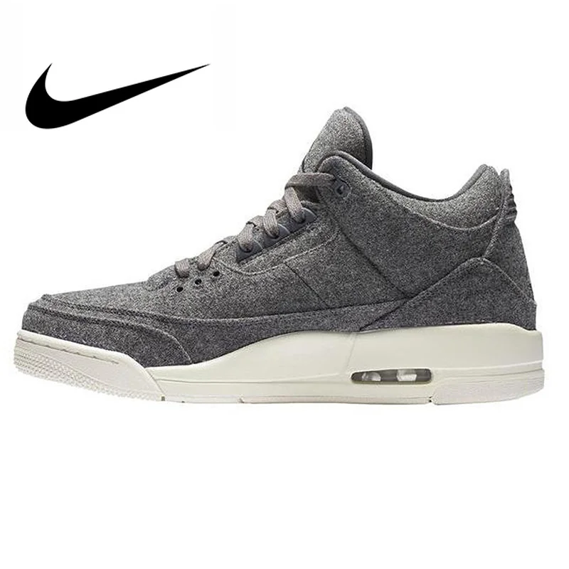 Оригинальный Nike Оригинальные кроссовки Air Jordan 3 Ретро Шерсть темно серый шерсть для мужчин's баскетбольные кеды AJ 3 мужчин массаж спортивная