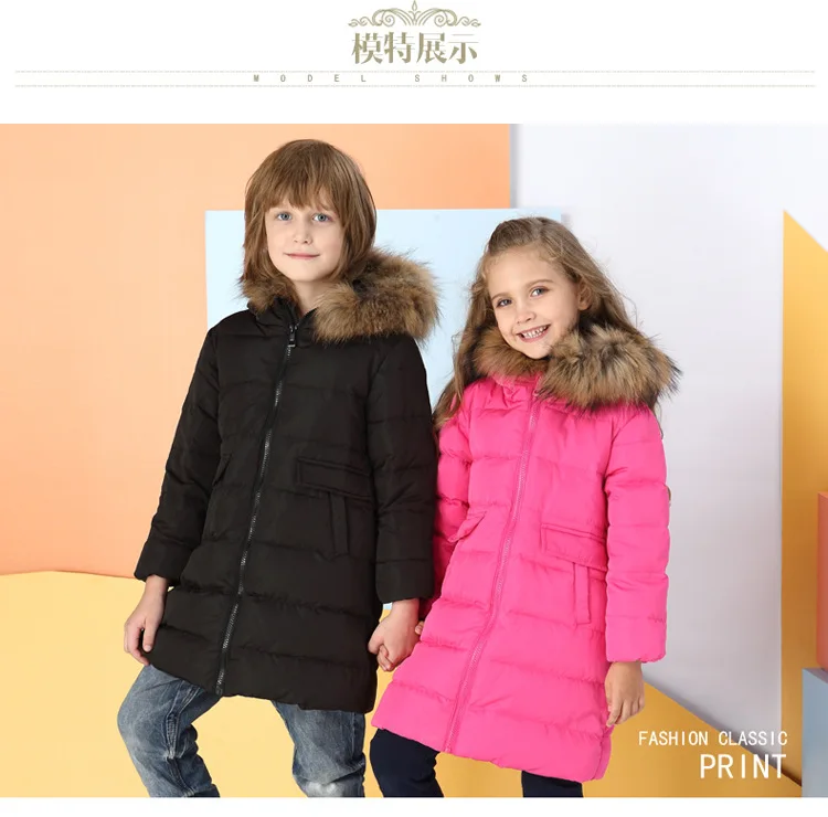 

New 2019 Fashion Children Winter 90% White Duck Down Kids Winter Coat Kids Warm Thick Hooded long down Coats For Teenage