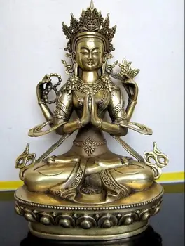 

Tibetan bronze Four-armed guanyin buddha statue