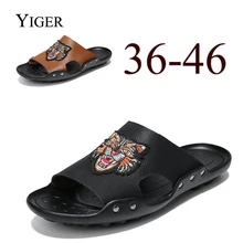 YIGER/Новые мужские тапочки с мягкой подошвой; пляжная обувь; нескользящие повседневные Тапочки для ванной; натуральная кожа; большие размеры 0087