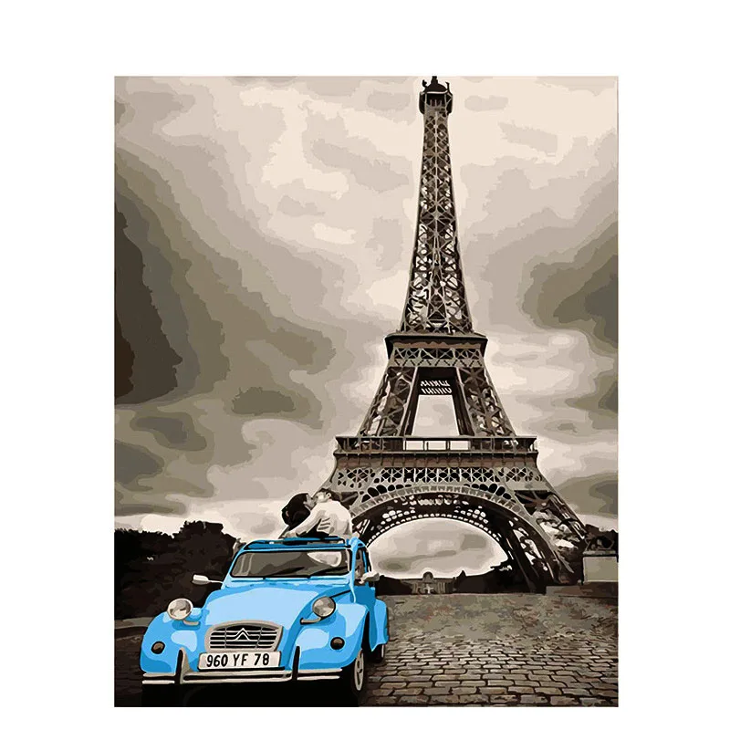 

Painting By Numbers Pictures Wall Art Acrylic Paintings Handpainted Home Decor for Living Room Paris Kiss Car Pictures 50*40cm