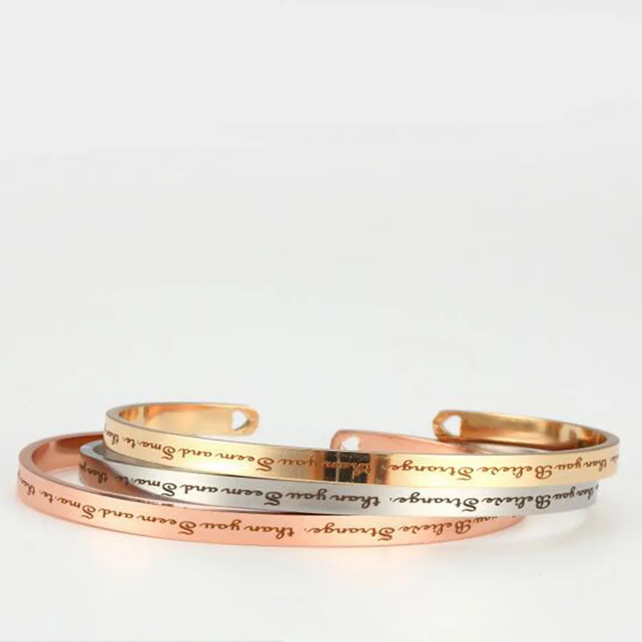 Stainless Steel Engraved Positive Inspirational Quote Hand Stamped Cuff