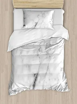 

Marble Duvet Cover Set Marble Surface Pattern with Cracked Lines and Hazy Stripes Artistic Display Decor Bedding Set Grey White