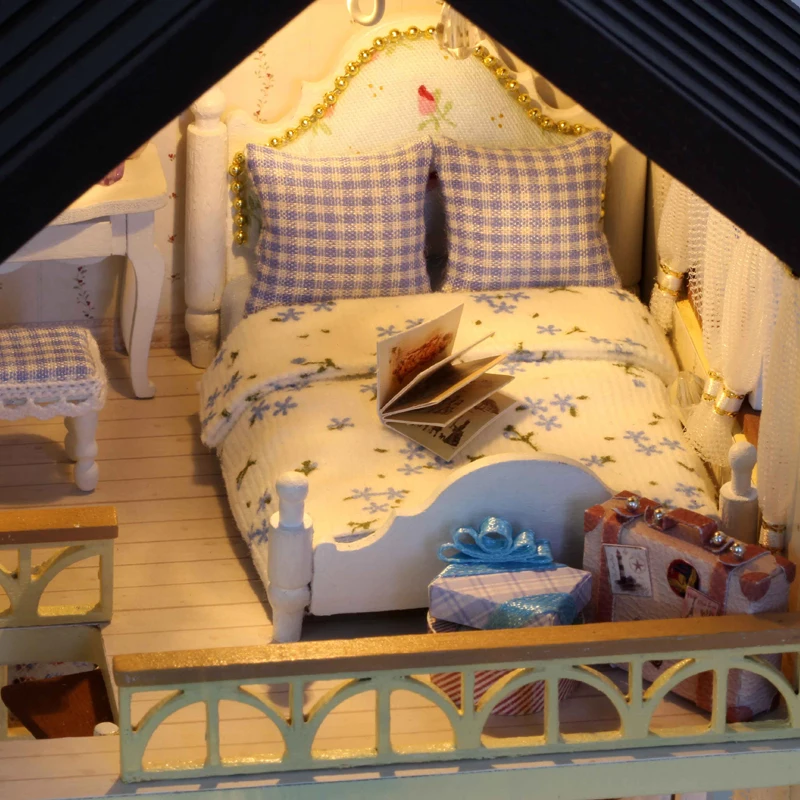 DIY DollHouse Miniature Wooden Model With 3D Furnitures Doll House Handmade Toys Gift For Children Maldives A027 #E