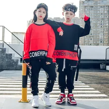 Танцевальная одежда для джазовых танцев для мальчиков и девочек, детские костюмы для хип-хопа, футболка, топы, штаны для бега, детский модный костюм