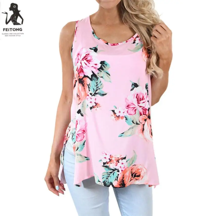 Hot Sale Bohemian Floral T Shirt Women Casual Sleeveless Summer Tops Ladies Print Vest T Shirts