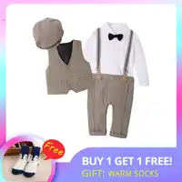 IYEAL NEWEST 2019 Newborn Boy Clothing Sets Top Quality Cotton Gentleman Spring Fashion Rompers + Vest + Hat Autumn Baby Clothes