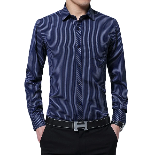 Fashion European Style Men S Shirt Casual Stripes Long Sleeve Fashion European Style Men S Shirt Casual Stripes Long Sleeve Business Mens Clothing Trend Slim Fit