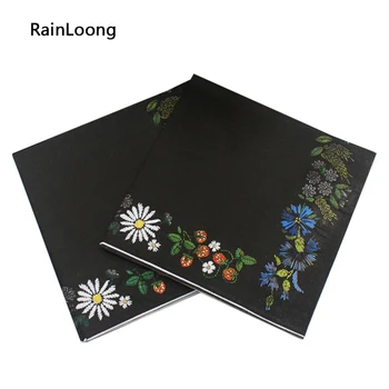 

[RainLoong] Floral Black Paper Napkin Flower Event & Party Supplies Tissue 33cm*33cm 5packs (20pcs/pack) UF-40