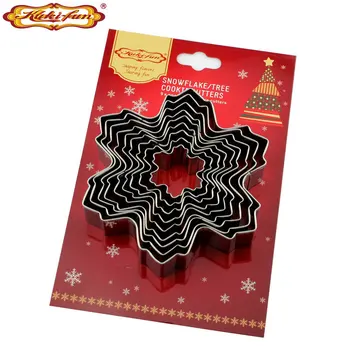 

kuki-fun 9pcs/set Christmas Snowflake Metal Cookie Cutters Baking Tools for Cakes Fondant Cutter Stainless Steel Biscuit Mould