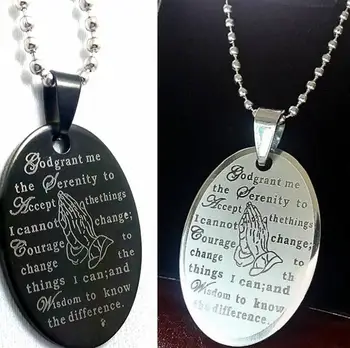

50pcs Black Silver MIX Serenity Prayer Bible Stainless Steel Pendant Necklaces Wholesale Men Jewelry (50pendants & 50 Chains)