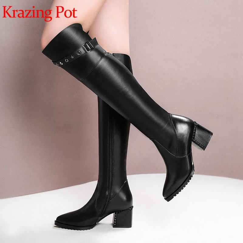 MORAZORA New arrive hot sale genuine leather women boots black color buckle winter keep warm knee high boots big size 34-42