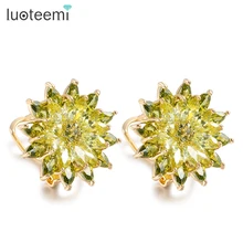LUOTEEMI, новинка, AAA+ Топ, оливково-зеленый и фиолетовый CZ, очаровательные, секретный аромат, цветок, серьги-гвоздики, женские топы, модные роскошные ювелирные изделия