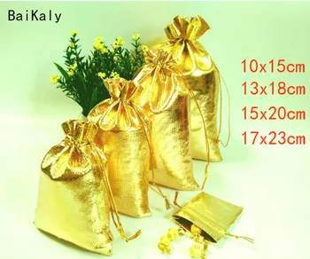 

50pcs 10x15 13x18 15x20 17x23cm Gold Foil Jewelry Organza Bag Wedding Party Favor Bags Pouch Christmas Gift Packaging Bags Pouch