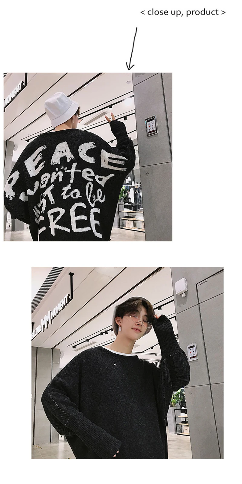 Letter Men Hip Hop Sweater Streetwear Print   (39)