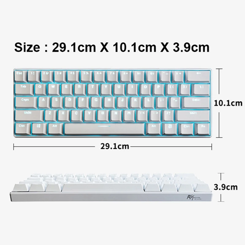  New 61 Keys RK61 Bluetooth Wireless White LED Backlit Ergonomic Mechanical Gaming Keyboard Gamer il