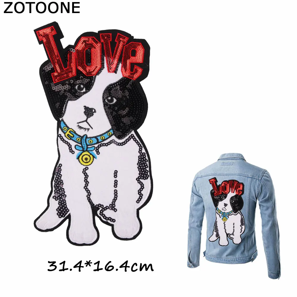 ZOTOONE LOVE White Dog Patches Cartoon Embroidery Sequin Patch for Clothing Sew on DIY Decoration Clothes Sticker Applique Badge | Дом и сад