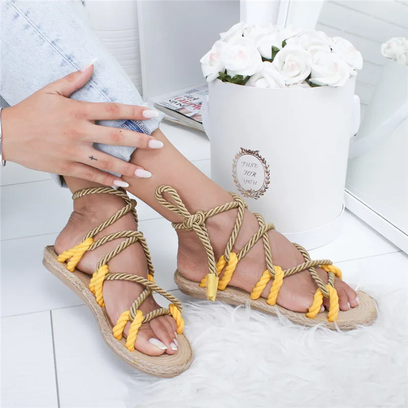 Laamei/женские босоножки; босоножки с острым носком на каблуке; Летние эспадрильи; женская обувь на платформе со шнуровкой - Цвет: Yellow C