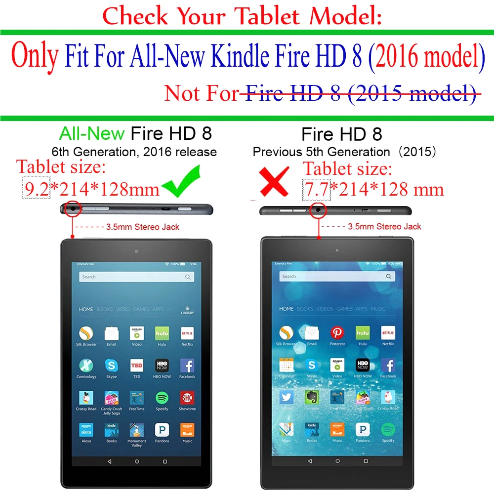 Ультратонкий чехол подставка из искусственной кожи для Amazon Kindle Fire HD 8 2016 (6 е