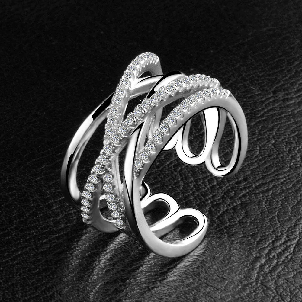 Fashion multi layer cross anel adjustable rings silver rose gold plated rings for women cubic zircon wedding engagement rings  (6)
