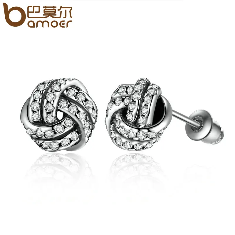 

BAMOER Popular Silver Color Weave Round Small Stud Earrings Women Fashion Earrings Jewelry Wholesale Brincos PA4102