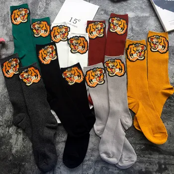 

harajuku Autumn and winter new piles of socks tiger head embroidery socks Dongdaemun Japanese solid color cotton socks women