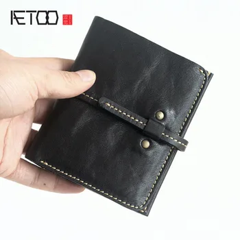 

AETOO New handmade leather wallet planted tanned leather short wallet retro simple thin little wallet multi-card Vintage wallet