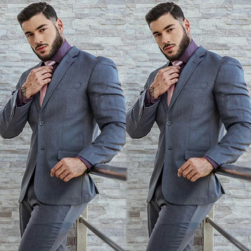 

Side Vent Grey Business Men Suits for Wedding Man Blazer Latest Design Groom Tuxedos 2Piece Coat+Pants Costume Terno Masculino