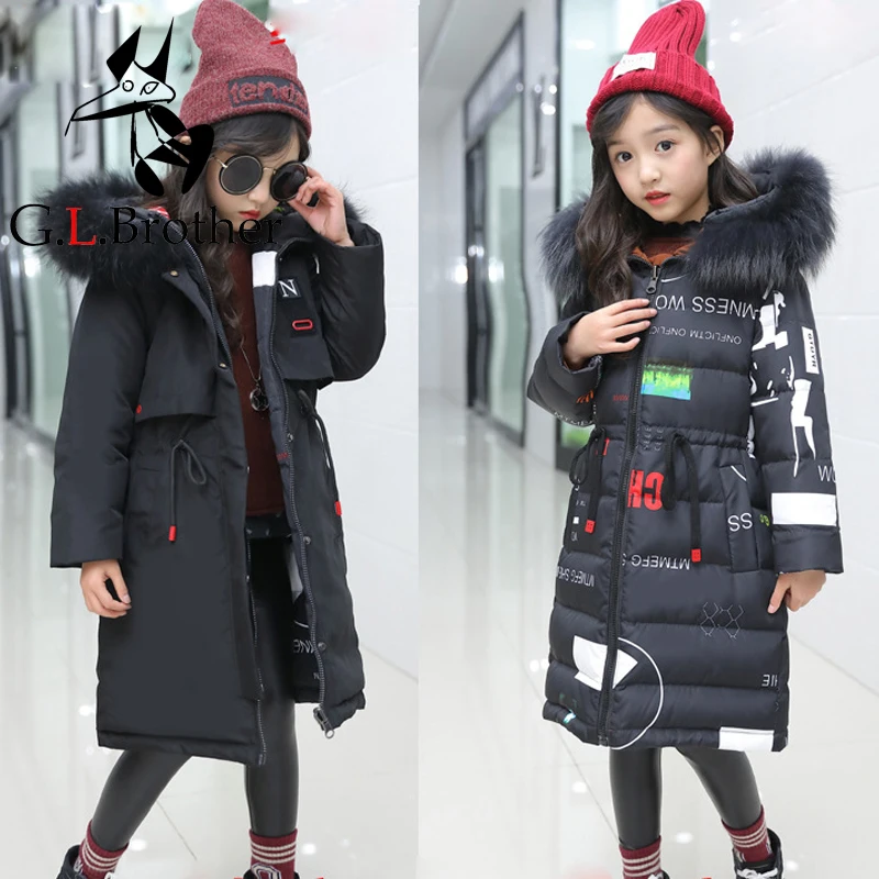 

2018 Winter Thicken Big Girl Children Down Coat Outerwear Real Fur Girls Duck Down Jackets Long Overcoat Parkas Hooded Coats