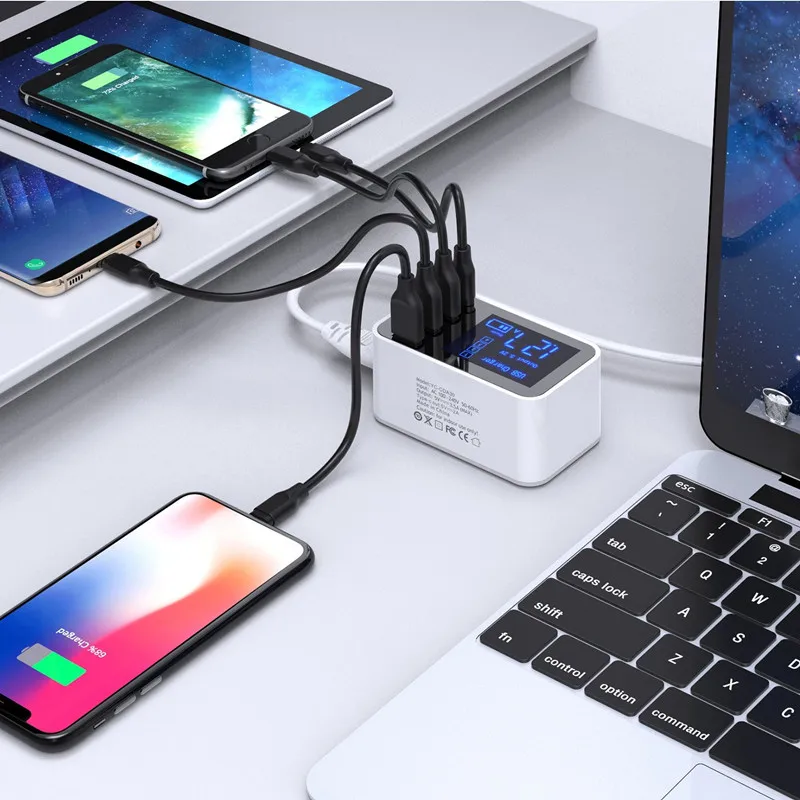 Умное быстрое зарядное устройство USB type C с ЖК-дисплеем, умное зарядное устройство для путешествий, мобильного телефона, быстрое зарядное устройство для iPhone, samsung, адаптер