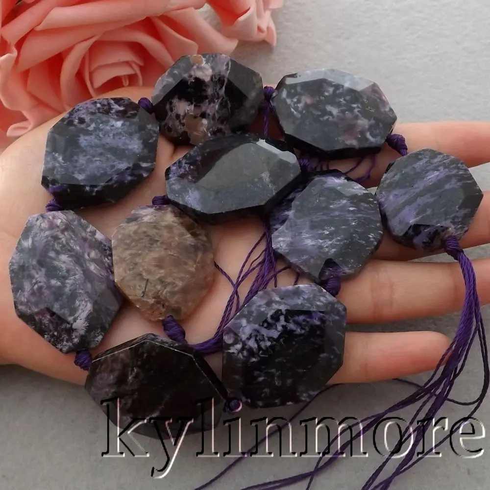 

27x30mm Natural Faceted Charoite stone Nugget Loose Beads 15"Strsnds