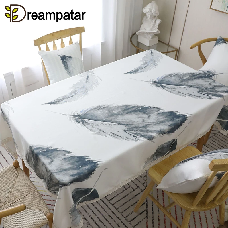 Nappe Decorative Simple Grise A Motif De Plumes Grande Taille Mode Nordique Tissu Epais Rectangulaire Pour Table Meuble Anti Poussiere Decoratif Ml108a Aliexpress