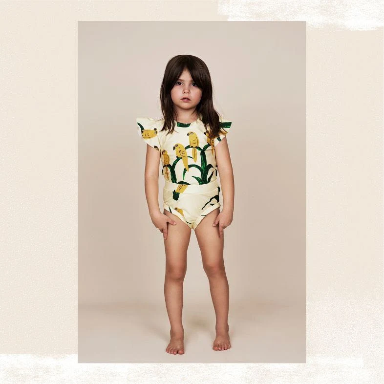 Детская одежда для купания г., летний купальный костюм бикини для маленьких девочек с изображением попугая и солнца детская одежда пляжные шорты для мальчиков, комбинезоны одежда для купания ming One