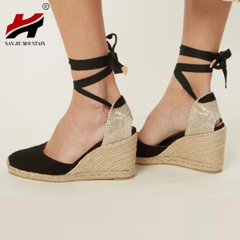 

NAN JIU MOUNTAIN Summer New Women's Shoes Fashion Rome style High Heel Straw Wedge Sandals Waterproof Platform Plus Size 34-43